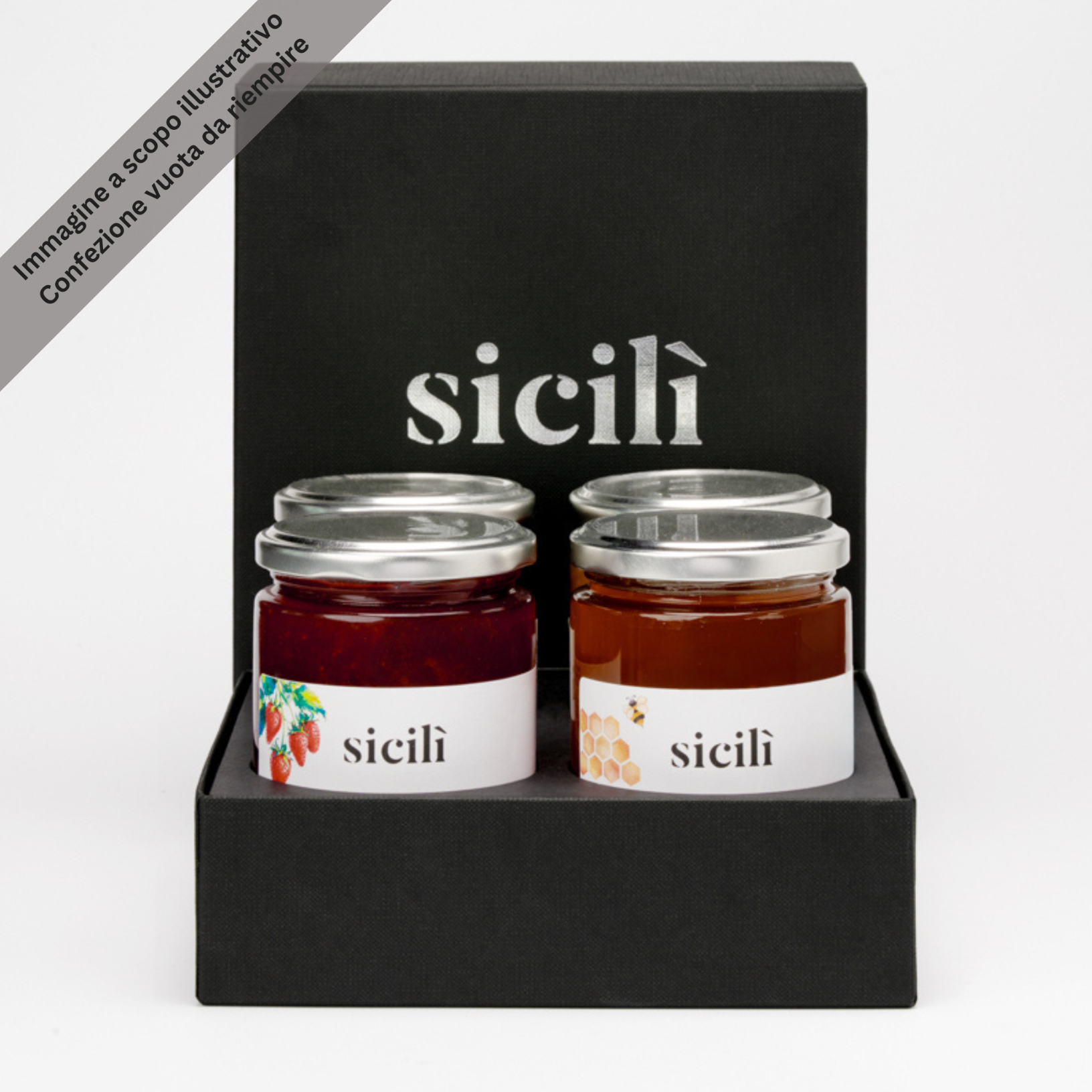 Confezione regalo da 4 vasi per prodotti Breakfast con colorazione da scegliere (vuota da riempire)